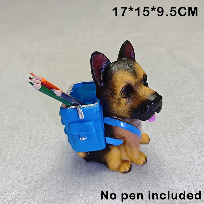 Creative Dog Desk Pencil Holder – Resin German Shepherd Pen Storage Sculpture, Office Desk Ornament & Utensil Rack