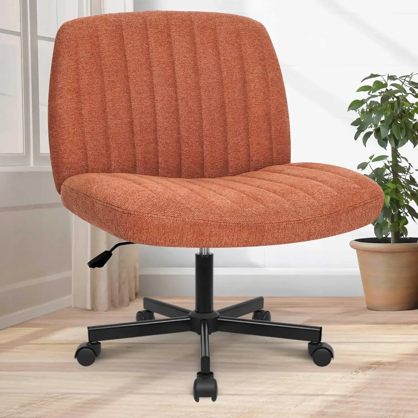 Adjustable Criss Cross Legged Armless Desk Chair - Ergonomic Swivel Reading Chair with Wheels for Bedroom Vanity
