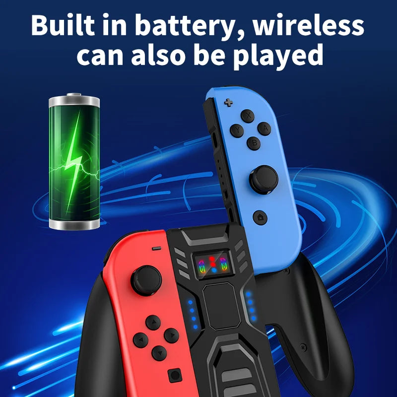 ABS Comfort Charging Grip for Switch Controllers – Portable JOY-02 Dock with USB-C Cable & Battery Indicators