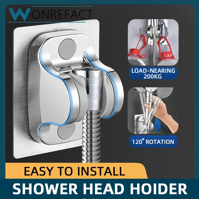 Universal No-Drill Adjustable Shower Head Holder – Wall-Mounted Bracket with Stable Rotation for Bathroom Accessories
