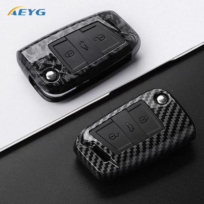 ABS Carbon Fiber Car Key Cover for VW, SEAT & Skoda – Fits Golf 7 MK7, Tiguan MK2, Ateca, Leon FR 2, Ibiza, Octavia