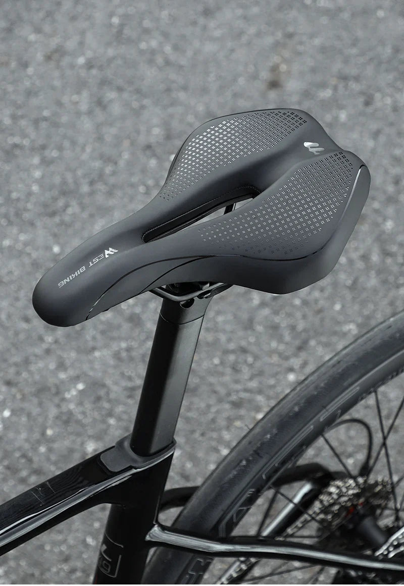 WEST BIKING Bicycle Saddle — Comfortable Hollow PU Leather Bike Seat | Wear-Resistant Road Cycling Cushion