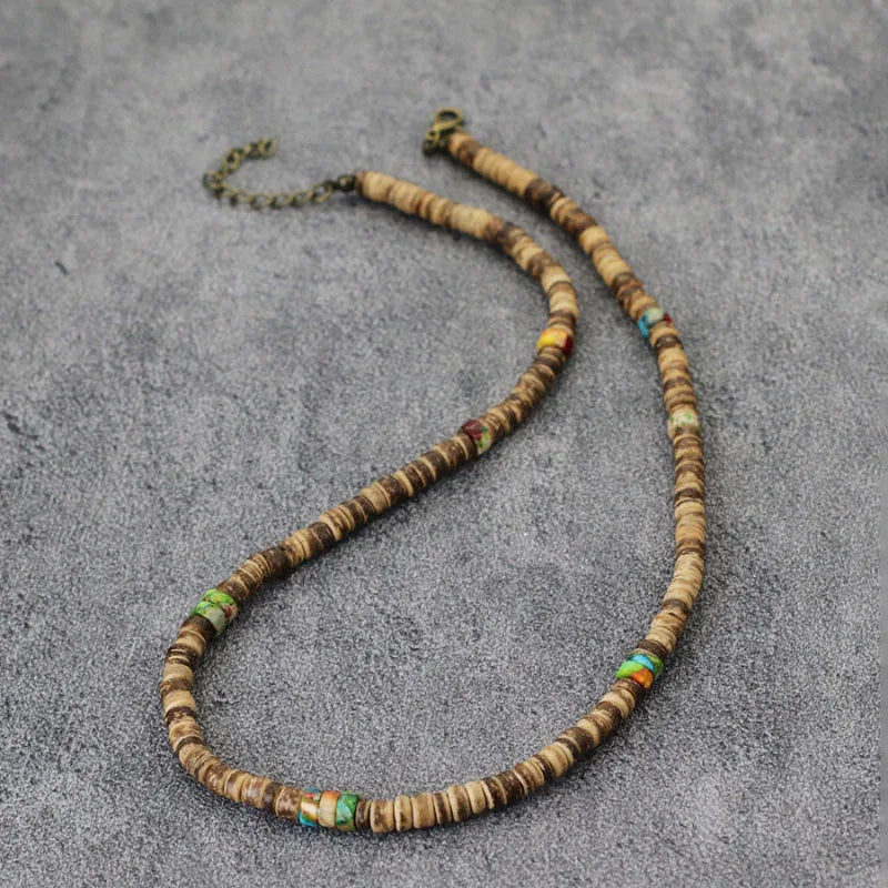 Noter Men’s Natural Coconut Beads Necklace – 19-Inch Handmade Wooden Choker for Casual Jewelry & Gifts