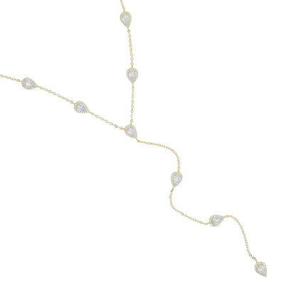 2023 Gold Plated Y Lariat Necklace - Colorful CZ Teardrop Pendant Geometric Jewelry for Women