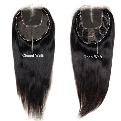 Virgin Human Hair 8x8 Inch Wefted Topper – 4x4 Inch HD Lace Base, Natural Black & Brown Hair Clips, Hairpiece for Women