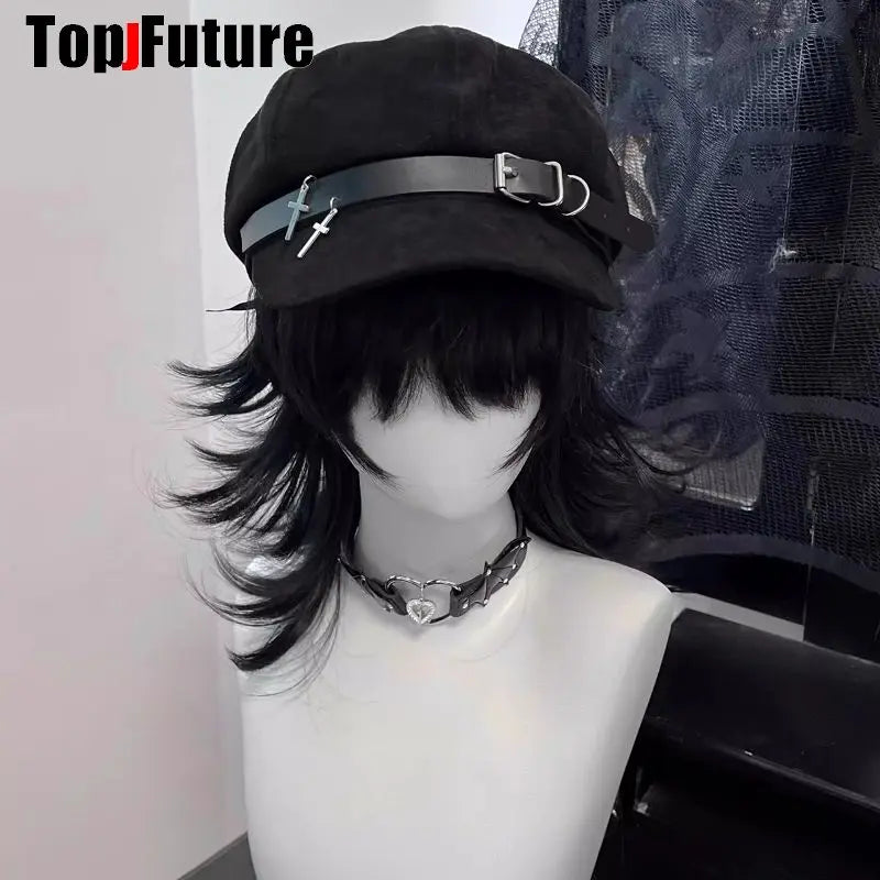 Custom Harajuku Gothic Lolita Beret Hat – Y2K Punk Lace Bow Cap for Women, Handmade Decorative Sun Hat