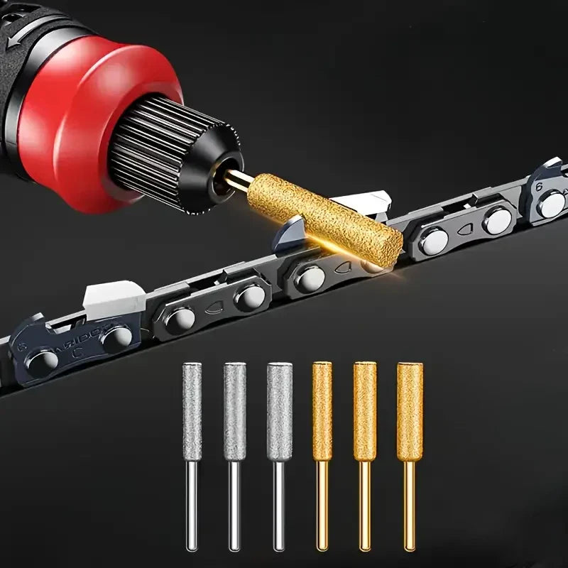 12PCS Diamond Chainsaw Sharpener Set – Titanium Coated Corundum Rotary Burr Stone File Grinding Heads for Chainsaw, Jade & Multi-Purpose Polishing Tool Kit