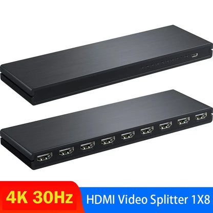 HDMI Splitter 1x8 4K 30Hz — 8-Port Video Distributor Converter, HDCP1.4 for PC, Laptop, PS4, DVD, Projector, TV