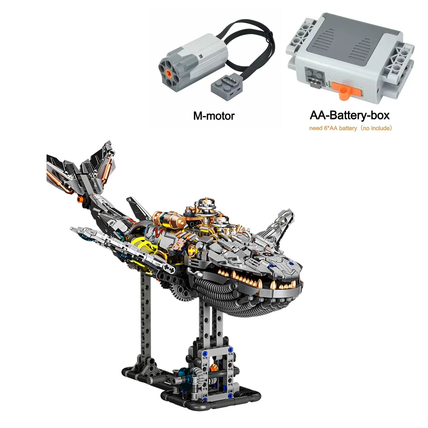 Mechanical Animal Building Blocks – T-Rex, Whale, Parrot, Devil Ray & Shark Model with Lights for Kids & Adults