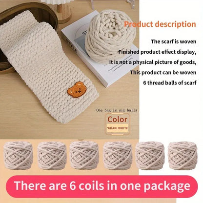 6 Yarn Balls + Teddy Bear DIY Craft Kit – Handmade Thick Woven Scarf Thread Set for Knitting, Jewelry & Creative Gift Making