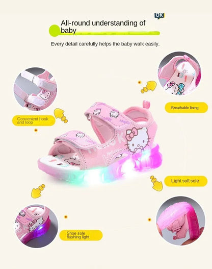 2024 Summer Baby Girls LED Hello Kitty Sandals — Cute Anti-Slip Beach & Outdoor Shoes
