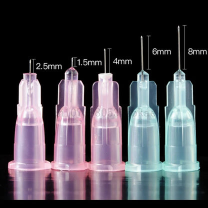 100pcs Tattoo Needles — 34G Safety Needles (1.5mm, 2.5mm, 4mm) for Beauty Injection Syringe & Filler Hand Tool Parts