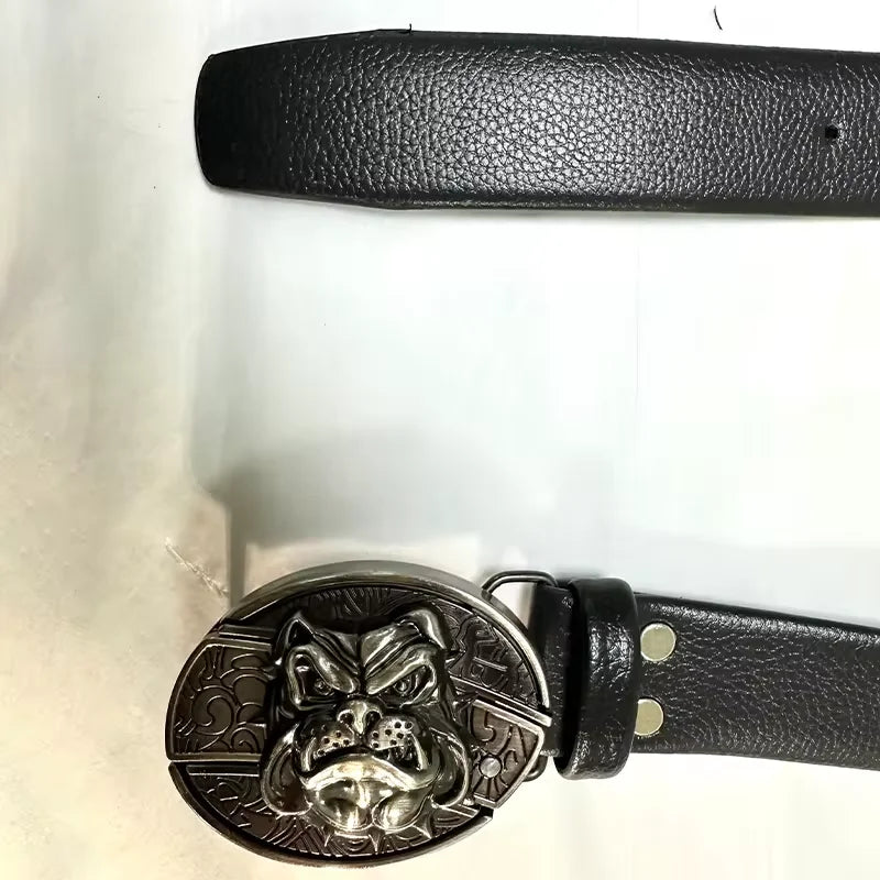 Vintage Adjustable Belt – Metal Buckle Fashion Waistband for Men, Punk Western Cowboy Style with Embossed Design