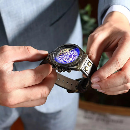 BINBOND A275 Men’s Retro Tourbillon Mechanical Watch – Waterproof Leather Strap Luxury Wristwatch
