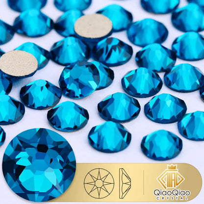 QIAO 2088 Crystal Nail Art Rhinestones — Flat Back Non-Hotfix Strass for DIY Nail Decorations (8 Big + 8 Small)