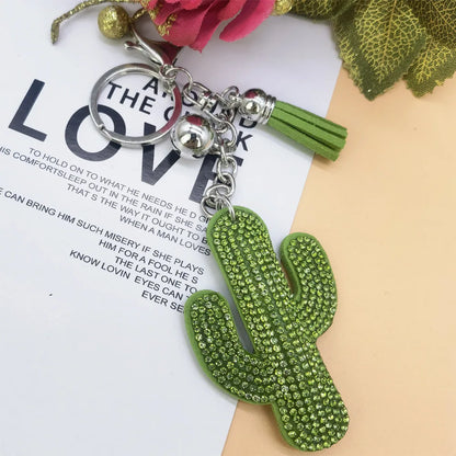 Unisex Cute Cactus Keychain Pendant – Solid Color Kawaii Plant Bag Charm with Fringe, Funny Fashion Accessory for Women & Girls