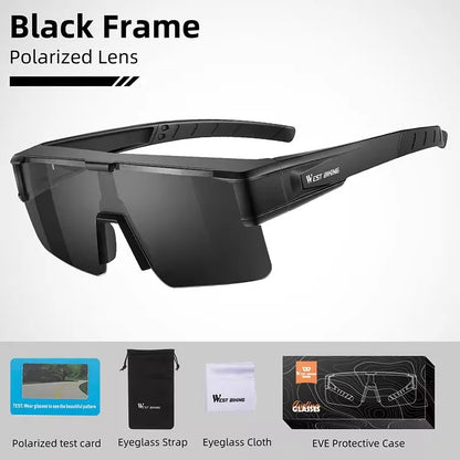 WEST BIKING Large Frame Cycling Glasses — Polarized Photochromic Sunglasses Fit Over Myopic Goggles