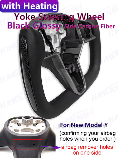 Hawknavi 350mm Yoke Steering Wheel – Leather Racing Style for Tesla Model 3 & Model Y, Heated Optional, White & Black
