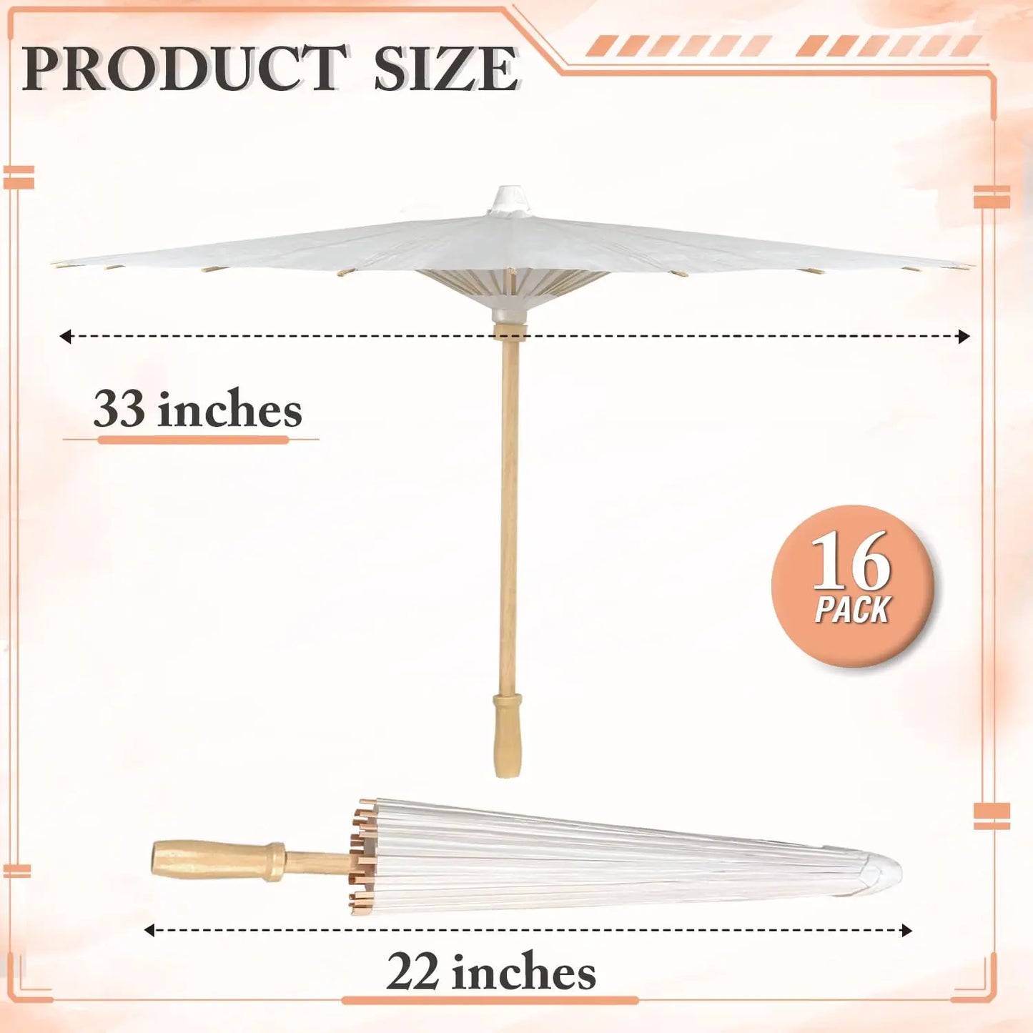 60/84cm White Wedding Paper Umbrellas – Chinese Wooden Handle, DIY Rustic Photography Props for Baby Shower, Party & Wedding