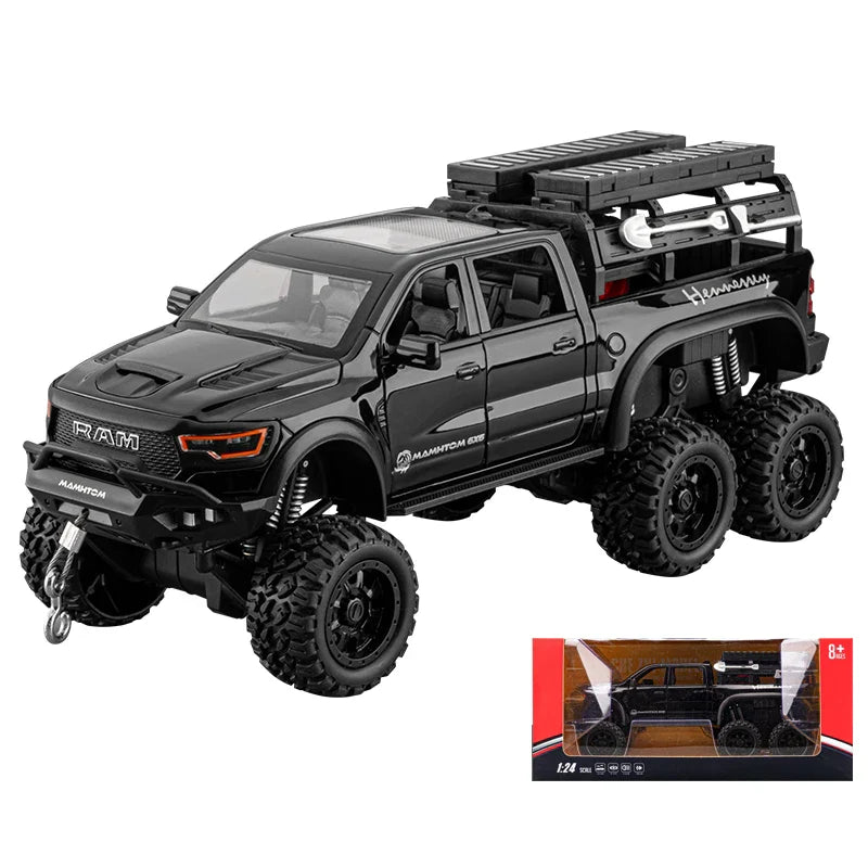 1:24 Dodge Mammoth RAM 1000 TRX 6x6 Diecast Model – Metal Alloy Pickup Toy Car with Lights for Kids & Collectors