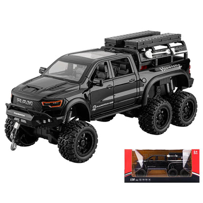 1:24 Dodge Mammoth RAM 1000 TRX 6x6 Diecast Model – Metal Alloy Pickup Toy Car with Lights for Kids & Collectors