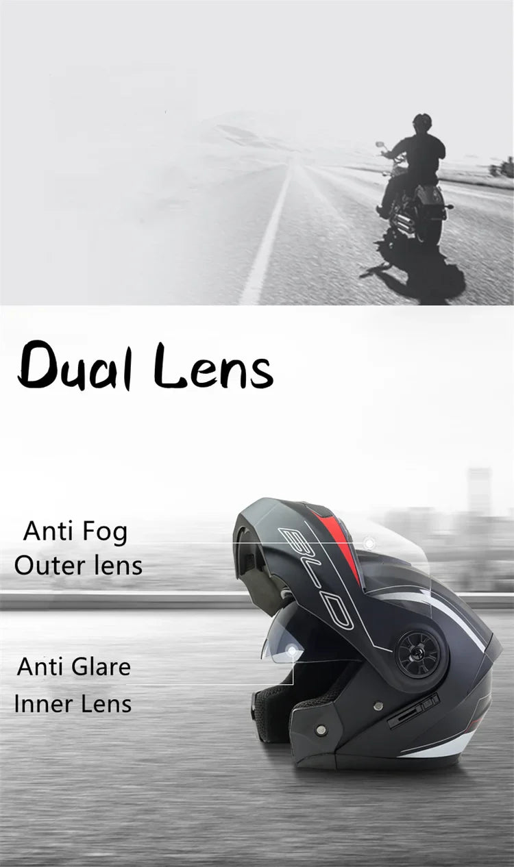 BLD Personalized Full Face Motorcycle Helmet – Dual Lens Modular Flip-Up Casco Moto for Men & Women