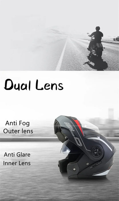 BLD Personalized Full Face Motorcycle Helmet – Dual Lens Modular Flip-Up Casco Moto for Men & Women