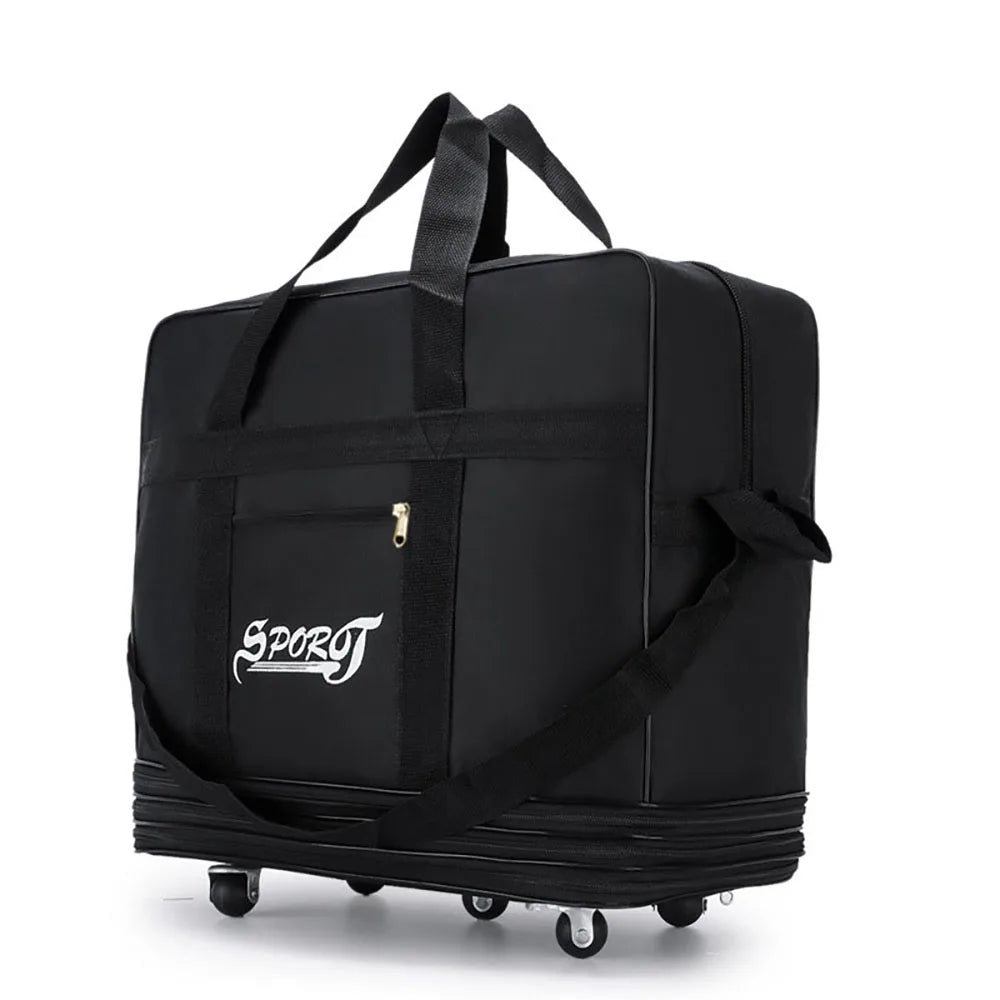 Expandable Foldable Wheeled Travel Trolley Bag – Versatile Unisex Black Luggage Suitcase for Weekend & Overnight Trips