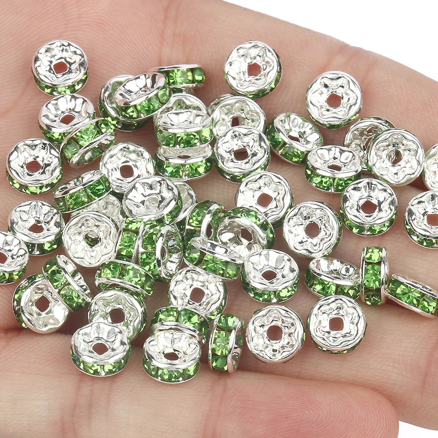 50PCS Rhinestone Spacer Beads Set – Multi-Color Crystal Rondelle Metal Beads for DIY Jewelry & Bracelet Making