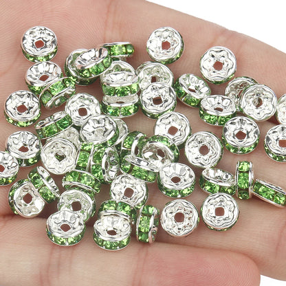 50PCS Rhinestone Spacer Beads Set – Multi-Color Crystal Rondelle Metal Beads for DIY Jewelry & Bracelet Making