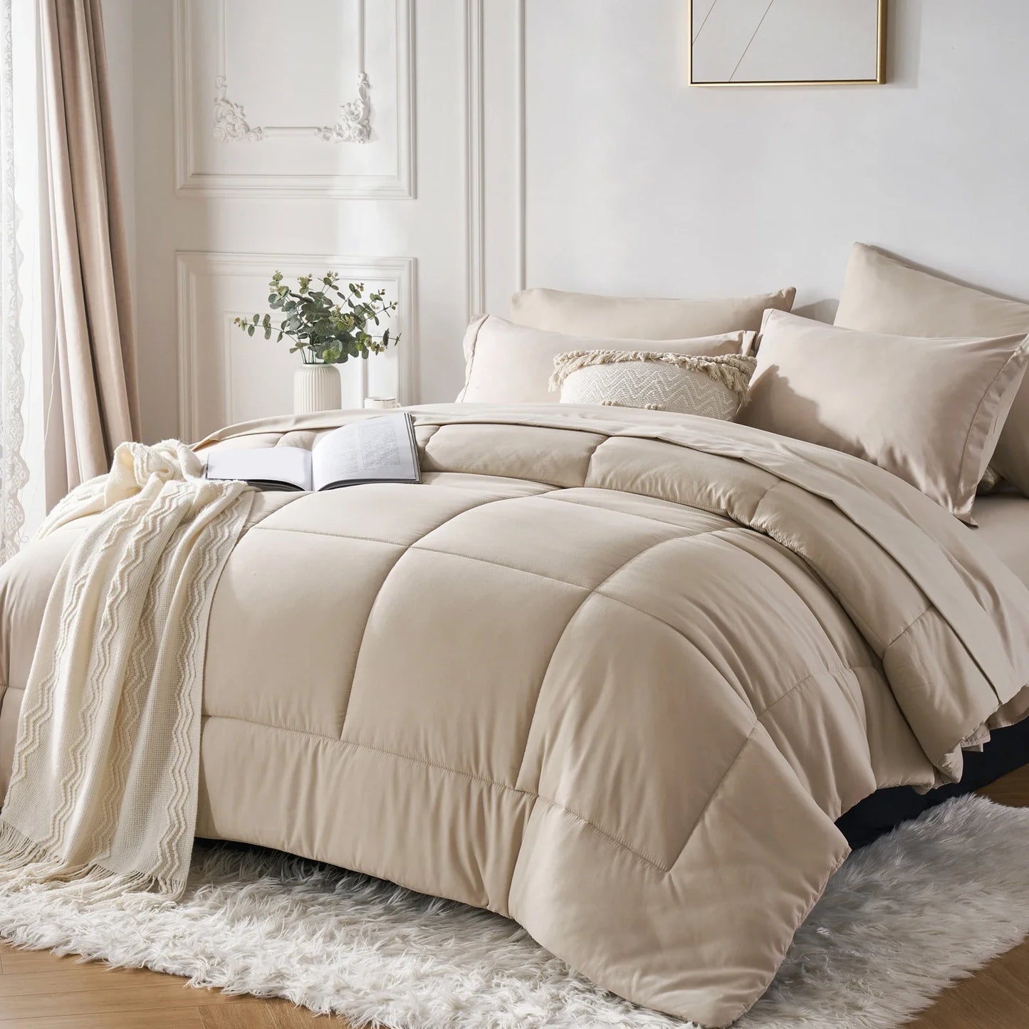 7-Piece Queen Bed-in-a-Bag Comforter Set — Solid Geometry Comforter, Sheets & Pillowcases, Stylish Bedroom Gift