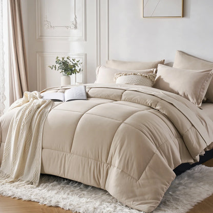 7-Piece Queen Bed-in-a-Bag Comforter Set — Solid Geometry Comforter, Sheets & Pillowcases, Stylish Bedroom Gift