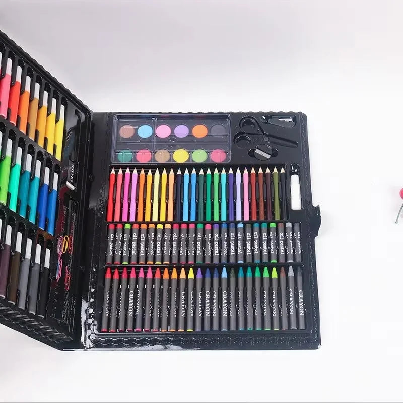 150PCS Children's Art Brush Set – Painting Stationery Kit with Oil Paint, Watercolor Pens, Crayons & Pencils in Gift Box