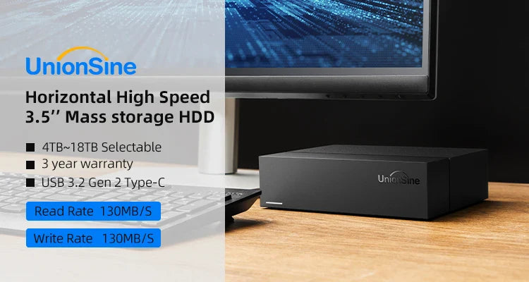 UnionSine 3.5" External Hard Disk HDD - 4TB to 18TB, USB 3.2 Gen, Compatible with Desktop, Laptop, Mac, Xbox, PS4, TV