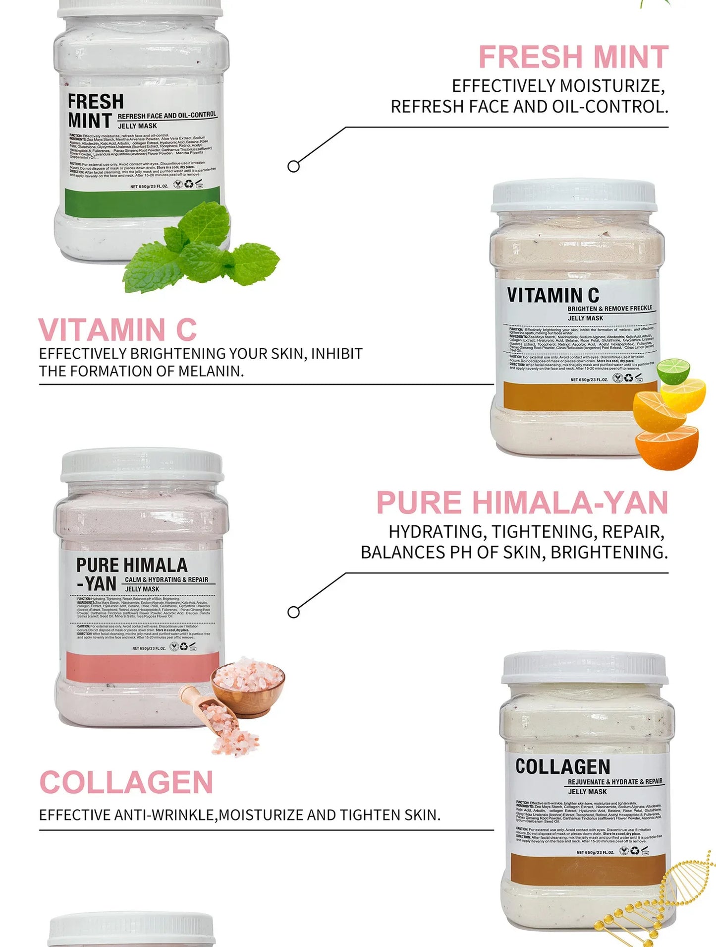 650g Chamomile Hyaluronic Acid Facial Moisturizing Mask Powder with Silicone Brush, Rose Jelly Mask for Skin Elasticity