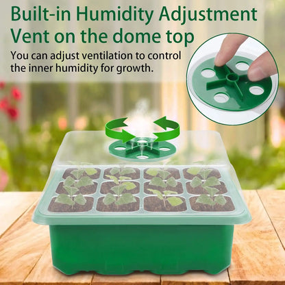 10-Pack Seed Starter Trays with Vent Holes – 12-Grid Mini Greenhouse Planting Kit for Seed Growing & Cultivation