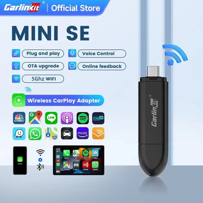 CarlinKit Mini 5 SE Wireless CarPlay Adapter – Fast 5.8GHz WiFi & Bluetooth for iPhone, Spotify, Waze, Split Screen