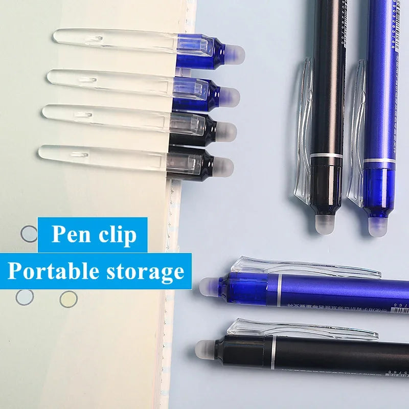 0.5mm Retractable Erasable Gel Pens Set – Black & Blue Ink with Refills, Built-in Eraser, Office & Exam Stationery Kit