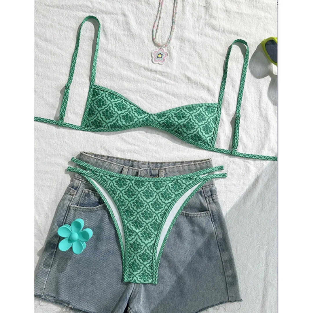 Floral Print High Leg Bikini Set - Women's Two Piece Swimsuit High Cut Beach Swimwear