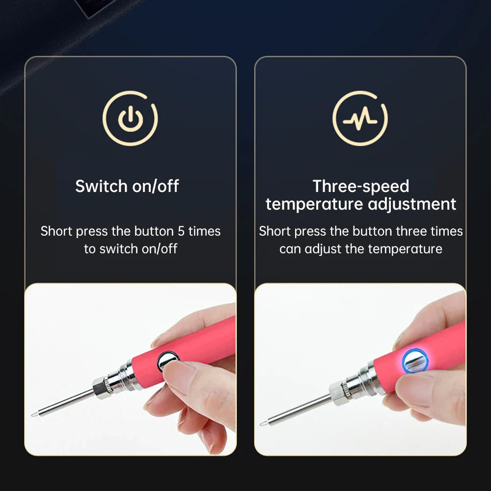 Mini USB Soldering Iron 510 Interface – 650mAh Rechargeable Fast Heating Electric Repair Tool with Adjustable Voltage Solder Pen
