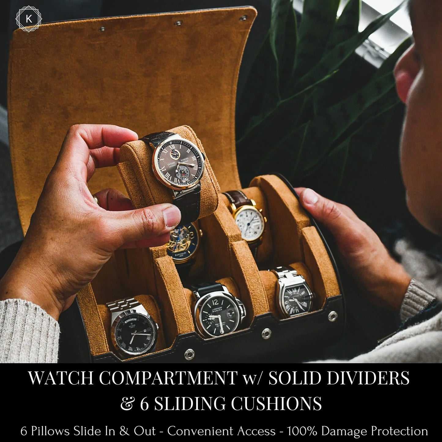 6-Slot Watch Travel Case – PU Leather Organizer Roll for Men & Women, Watch Display Storage Case