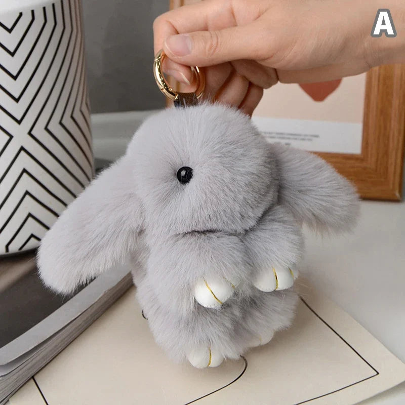 15cm Rabbit Fur Keychain - Fluffy Bag Charm, Car Key Pendant & Gift Accessory for Women