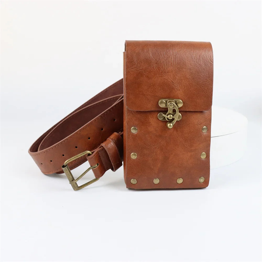 Medieval Cosplay Leather Belt Set – Copper Coin Waist Bag for Renaissance Dress, Steampunk Role-Playing & Halloween Costume