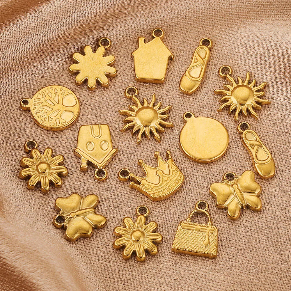 10PCS Stainless Steel Gold-Plated Sun Flower Crown Charms – DIY Necklace & Earrings Jewelry Making Accessories