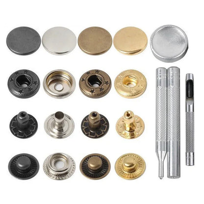 50 Sets Leather Snap Fasteners Kit – 10mm/12mm/15mm Metal Press Studs with 4 Tools for DIY Clothes & Crafts