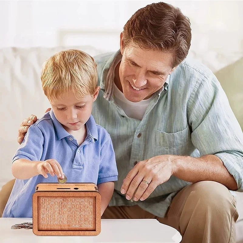 Handmade Natural Wooden Piggy Bank – Decorative Money Box with Savings Counter for Kids & Adults