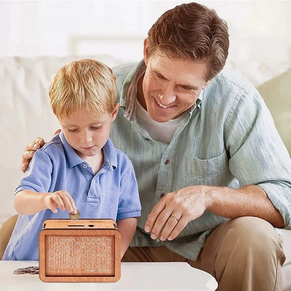 Handmade Natural Wooden Piggy Bank – Decorative Money Box with Savings Counter for Kids & Adults