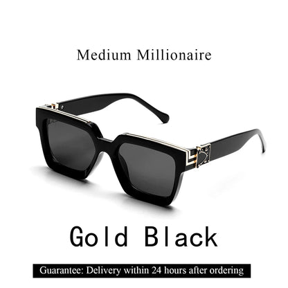 Ruiao Retro Black Millionaire Sunglasses – Luxury Square Designer Shades for Men & Women (2024)