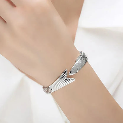 925 Sterling Silver Dragon Bracelet — Creative Lucky Fortune Fish Bangle TYB110