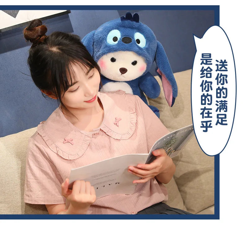 30cm Cute Bear-to-Disney Stitch Plush Toy – Soft Stuffed Cartoon Animal Doll, Perfect Birthday & Christmas Gift